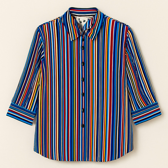 Notations Woman 1X Multicolor Striped Button Front Blouse 3/4 Sleeve - Picture 1 of 8